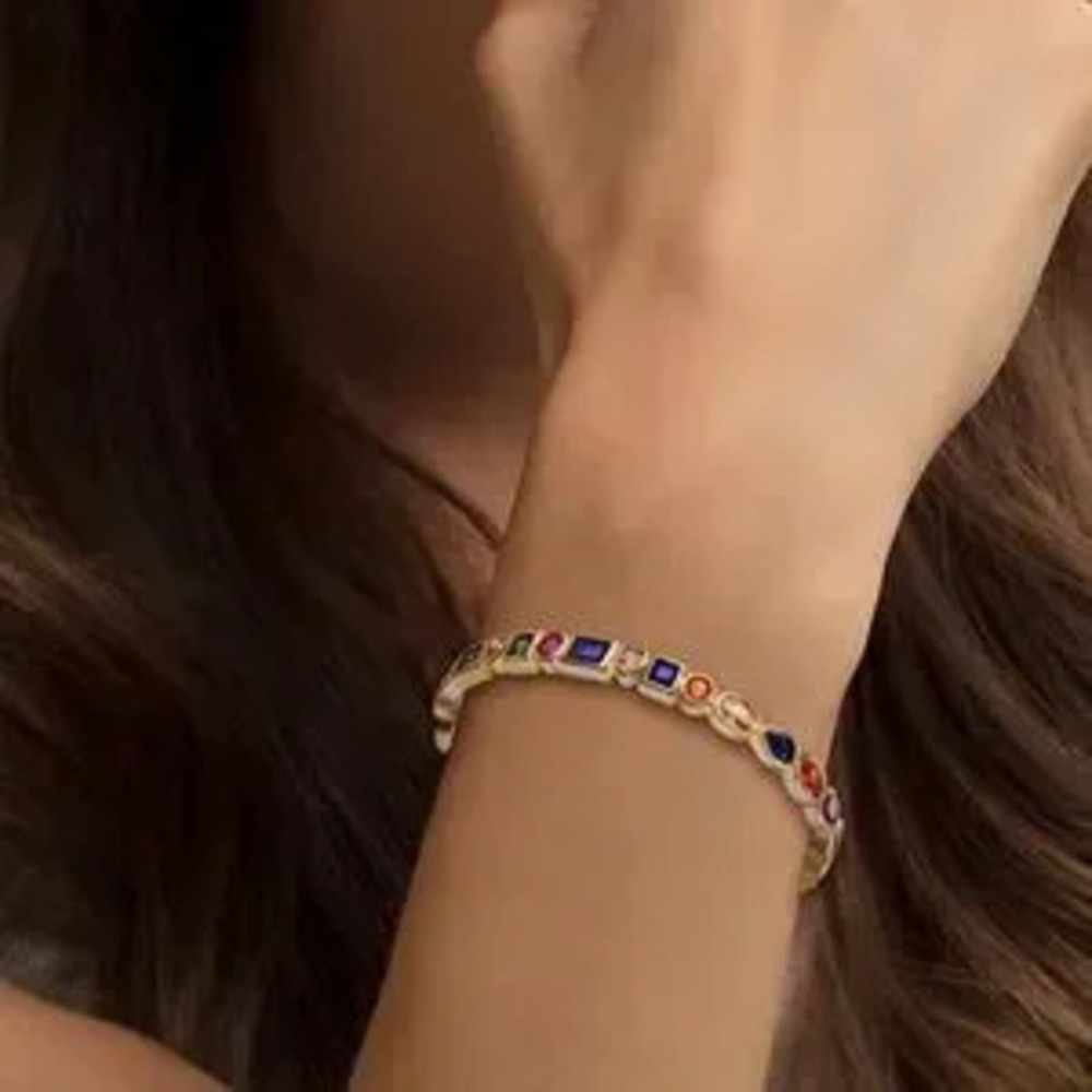 NEW?14k Gold Plated Multicolor Gemstone Gold Bangle - Picture 1 of 5